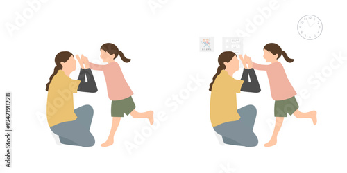 療育でハイタッチする支援員と女の子のイラスト