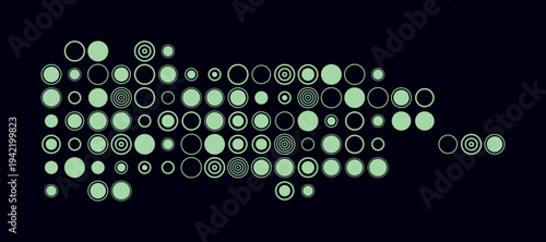Puerto Rico, shape of the country build of colored cells. Digital style map of the Puerto Rico on dark background. Large size circle blocks. Abstract vector illustration.