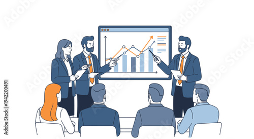Vector illustration of business people presenting data to colleagues