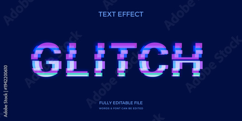 Glitch word text effect with editable text style on dark background