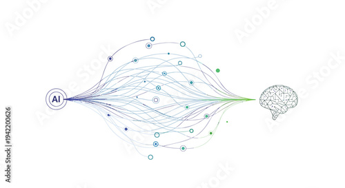 Vector illustration of AI neural network and human brain connection