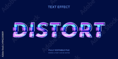 Glitch word text effect with distort, editable text style theme.