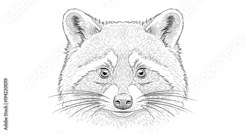 A detailed illustration of a raccoon's face in a sketch style with a white background