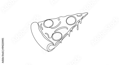 A minimalist vector illustration of a slice of pizza with melted cheese and toppings