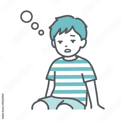 気分が悪くぼーっとしている男の子（子供）のイラスト