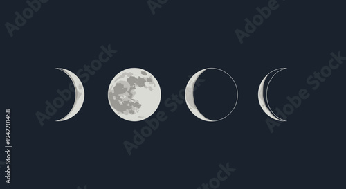 A vector graphic illustration of the lunar cycle phases in a minimalist design