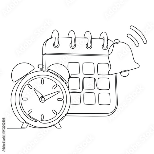 Alarm clock and calendar with ringing bell on transparent background