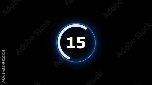Countdown timer from 29 to 0 seconds real time. neon glowing animation. Half minute countdown timer with colorful circle.