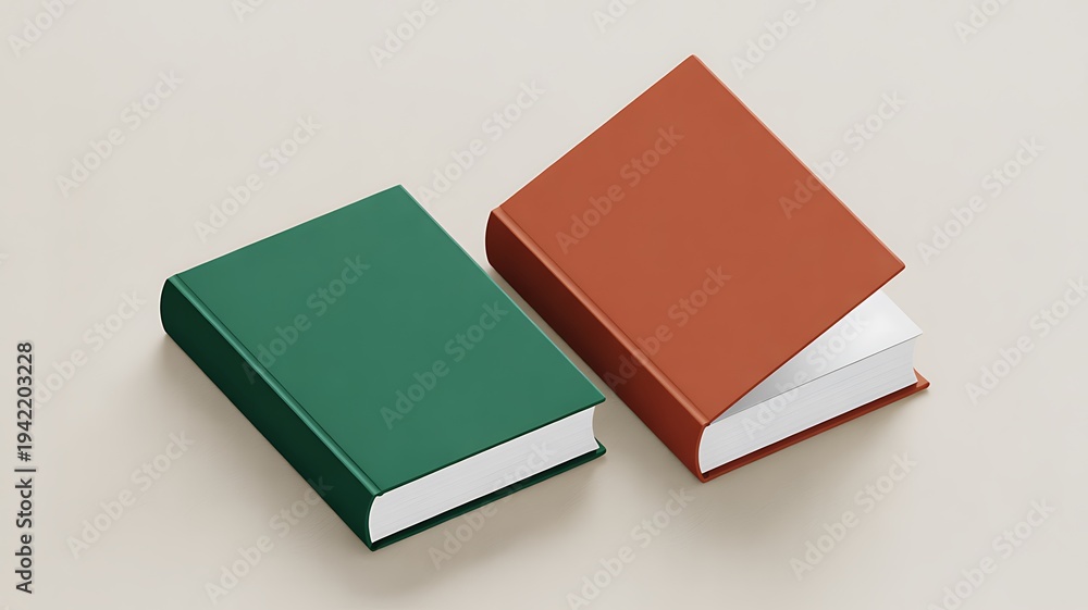 Fototapeta premium Green and red books placed side by side with blank covers