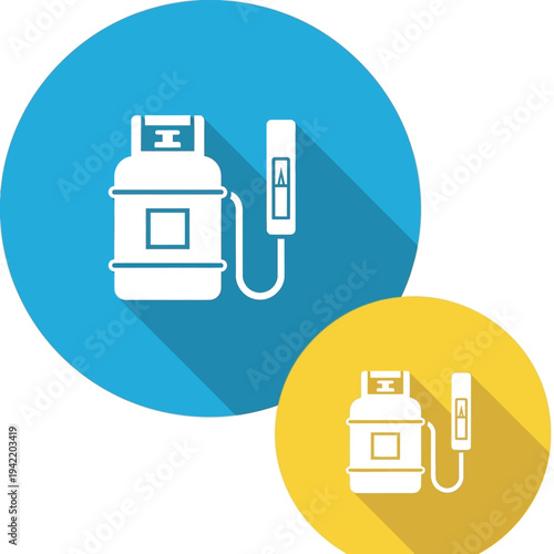 A white icon of a gas cylinder and a meter is shown on blue and yellow circles.