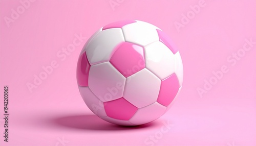 Pink and white soccer ball on solid pink background, symbolizing playful sports design.