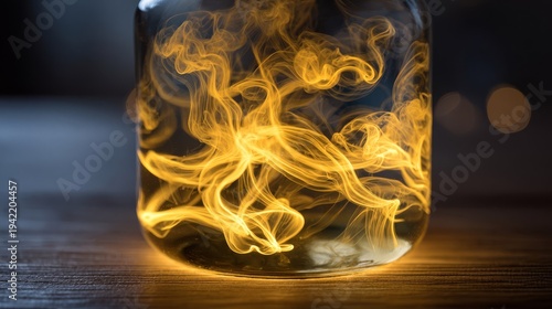 Golden honey forming delicate swirls within a jar