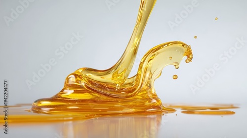 Golden Honey Pouring in a Shallow Bowl