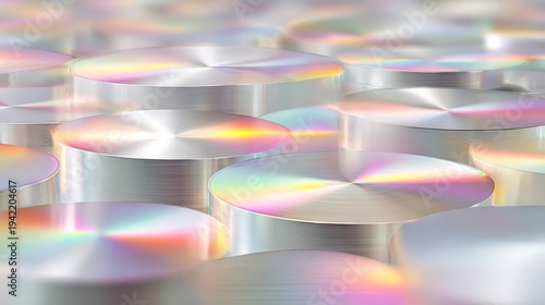 Polished Metal Discs with Iridescent Reflections
