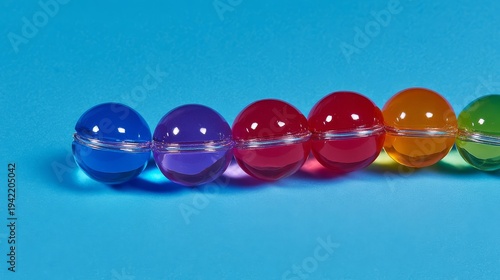 Colorful Candy Beads in a Row on Blue Background
