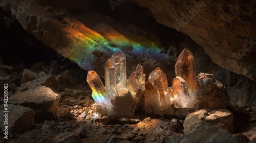 Crystal Formations With Internal Rainbow Light Spectrum