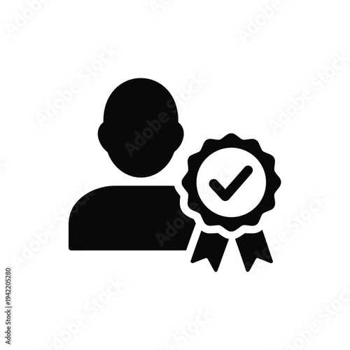 A silhouette of a person is shown next to a ribbon with a checkmark, symbolizing achievement.