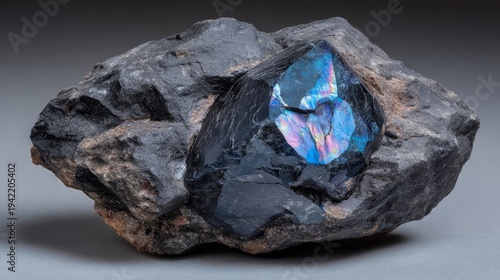 Polished Obsidian Crystal Surface with Iridescent Sheen