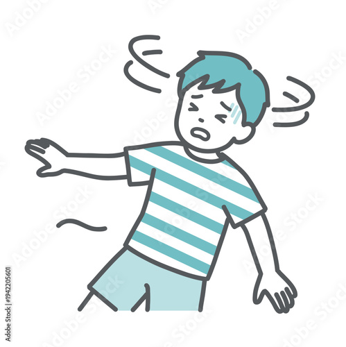 めまいや立ちくらみで倒れそうな男の子（子供）のイラスト