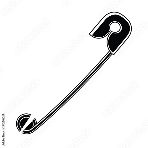 A black and white illustration of a safety pin on a white background.