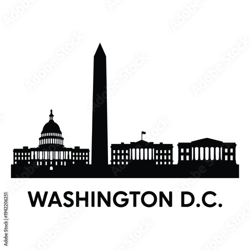 Silhouette of the washington d c skyline featuring iconic landmarks