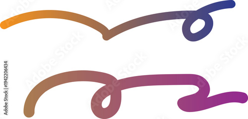 The image features two stylized, curved lines that exhibit a vibrant gradient color transition from orange on the left to purple on the right. 