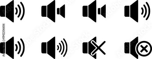 Set of volume icons. Black volume sound icons