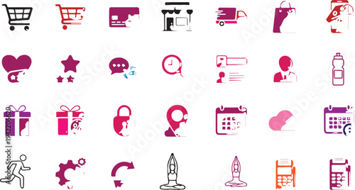 Vector illustration collection of a fashion women icon set featuring red heart symbols and design elements for a Valentine business web sign