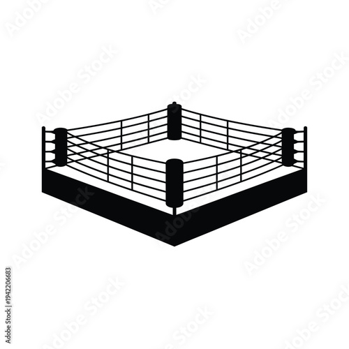Isometric view of a black boxing ring on a white background