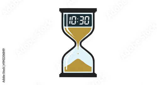 Hourglass with digital clock timer, time management concept