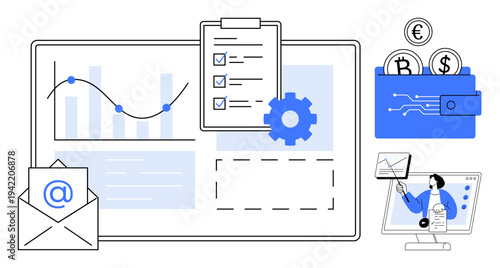 Data management concept. Data management streamlines workflows and decision-making. Data management includes analytics, productivity tracking, and financial monitoring. Ideal for finance, technology