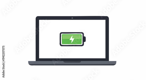 Laptop battery full green icon on screen