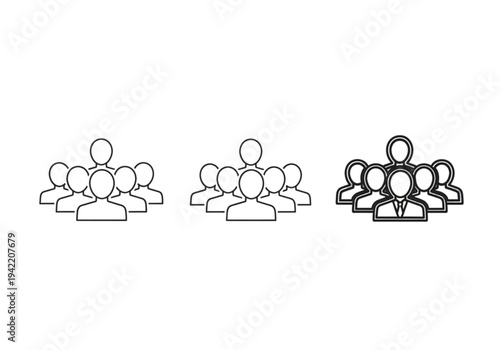 Group of people icons with varying line weights, outline set for teamwork, community, and social media concepts