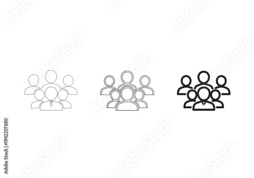 Group of people icons with varying line weights, outline set for teamwork, community, and social media concepts