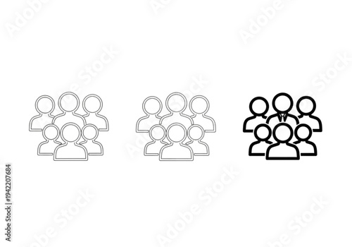 Group of people icons with varying line weights, outline set for teamwork, community, and social media concepts