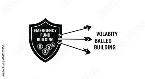 Emergency fund building shield with arrows