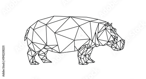 A geometric outline of a hippopotamus stands against a white background.