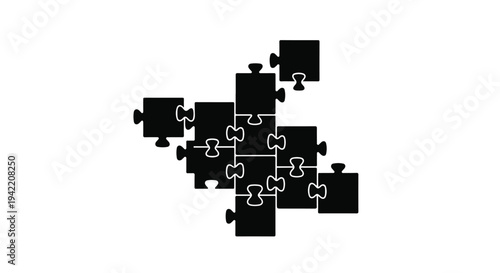 black puzzle pieces on white background