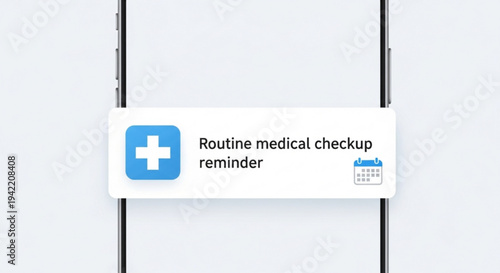 Medical checkup reminder notification on smartphone screen with blue cross symbol and calendar icon