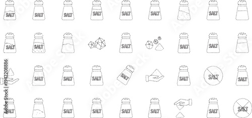White Salt Shakers with Various Actions and Symbols in Line Style line outline hand pouring