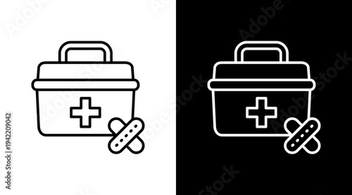 First Aid Kit Outline White Icon Set Design