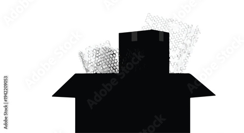 black cardboard box with bubble wrap popping out