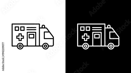 Ambulance Outline White Icon Set Design