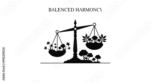 balance scale with nature elements and stars