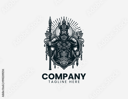 Strong armored warrior character holding rifle in detailed modern black vector illustration style