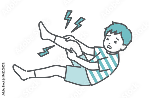 足の痛みやこむら返りで苦しむ男の子（子供）のイラスト