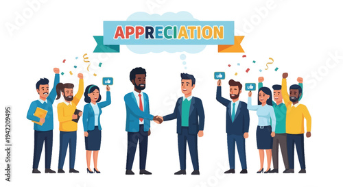 Diverse business professionals celebrating success and demonstrating team appreciation with enthusiastic support.