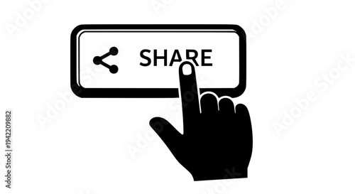 Vector illustration of a hand pressing the popular social media network button labeled share with network icon design on transparent background