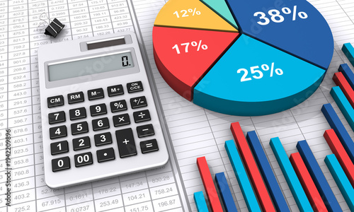 3Dで表現したビジネスグラフと電卓