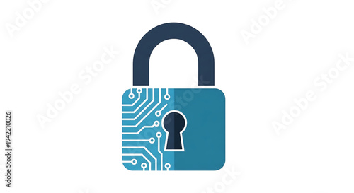 Digital security and data protection concept with electronic circuit pattern on a padlock icon representing technology and cybersecurity